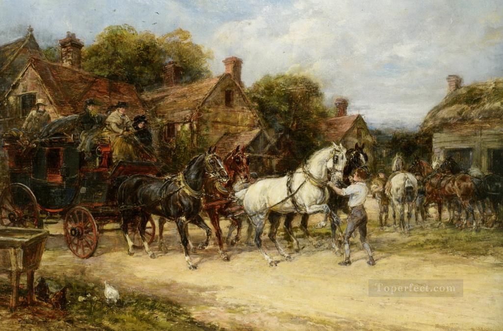 Changing Horses Heywood Hardy horse riding Oil Paintings